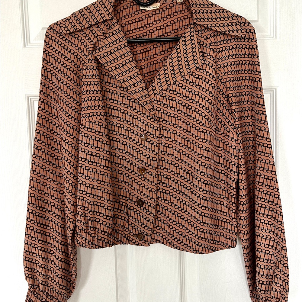 Vintage Gucci | Brown and Black Horsebit Patterned Blouse | 100% Silk